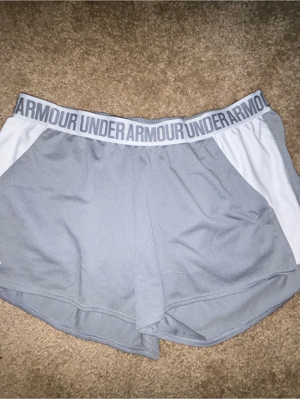 Under Armour Light Gray Performance Shorts with White Logo Band